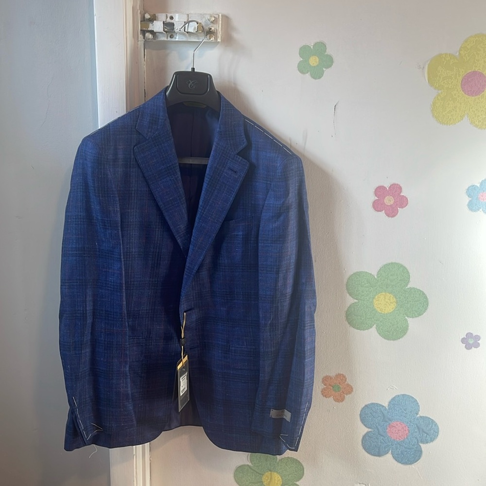 Canali suit blueish color with stripes, new, made in italy